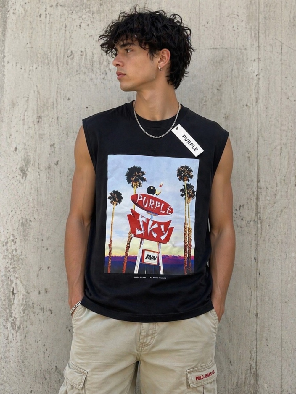 PURPLE BRAND x Blue Sky Inn Graphic-Print Muscle Tee Men's Size L Sleeveless NWT